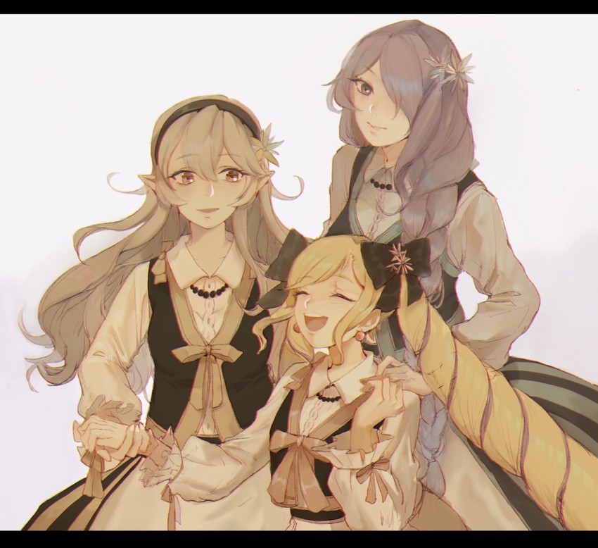 female corrin, camilla, and elise (fire emblem and 1 more) drawn by momosa_(472166143)
