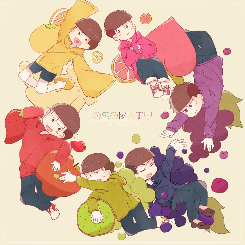 matsuno osomatsu, matsuno karamatsu, matsuno ichimatsu, matsuno jyushimatsu, matsuno choromatsu, and 1 more (osomatsu and 1 more) drawn by ponponzutea