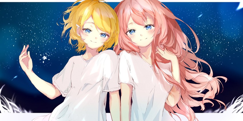 kagamine rin and megurine luka (vocaloid) drawn by oyamada_gamata