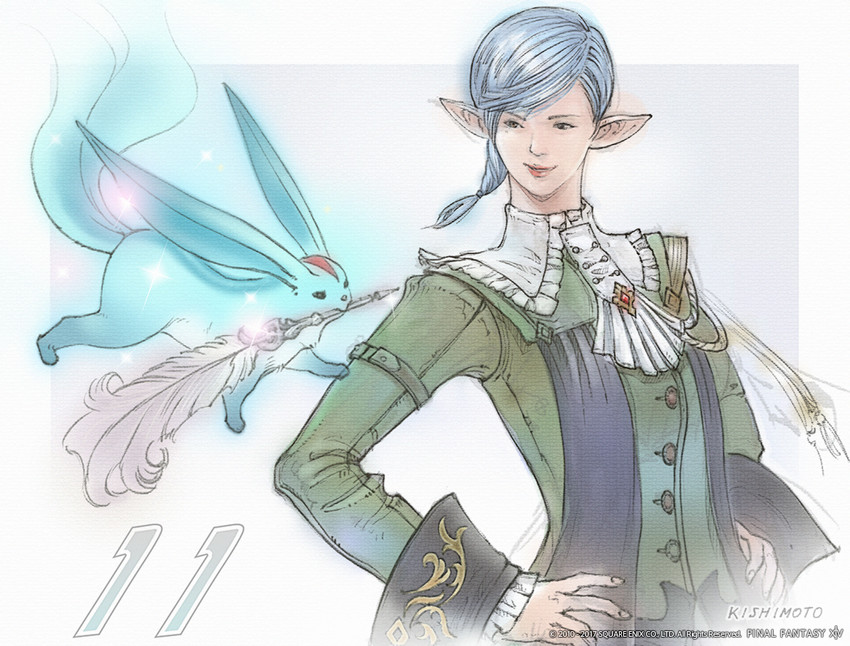 warrior of light and carbuncle (final fantasy and 1 more) drawn by ai_kishimoto