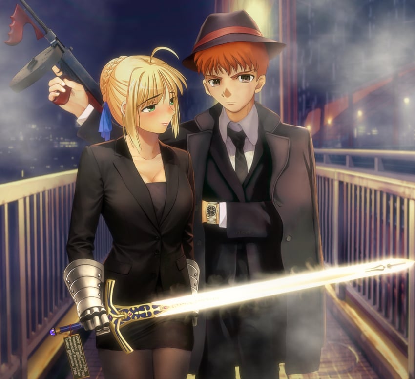 artoria pendragon, saber, and emiya shirou (fate and 1 more) drawn by raumaru