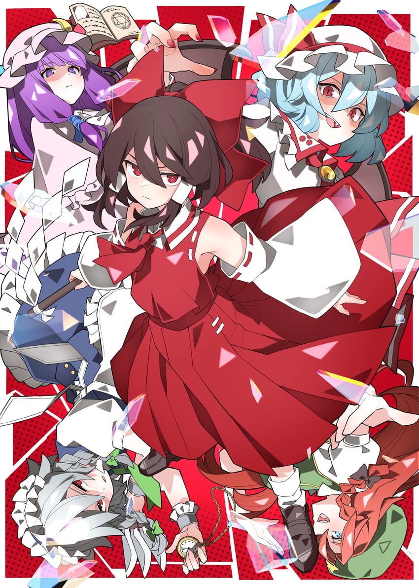 hakurei reimu, remilia scarlet, izayoi sakuya, patchouli knowledge, and hong meiling (touhou and 1 more) drawn by ch00suke