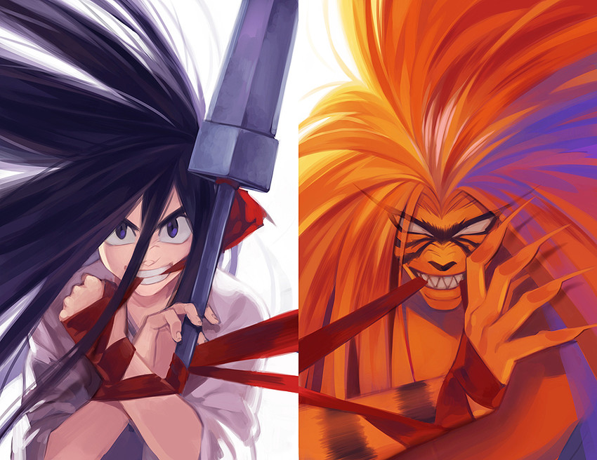tora and aotsuki ushio (ushio to tora) drawn by winterseoya