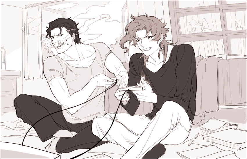kujo jotaro and kakyoin noriaki (jojo no kimyou na bouken and 1 more) drawn by xenoc