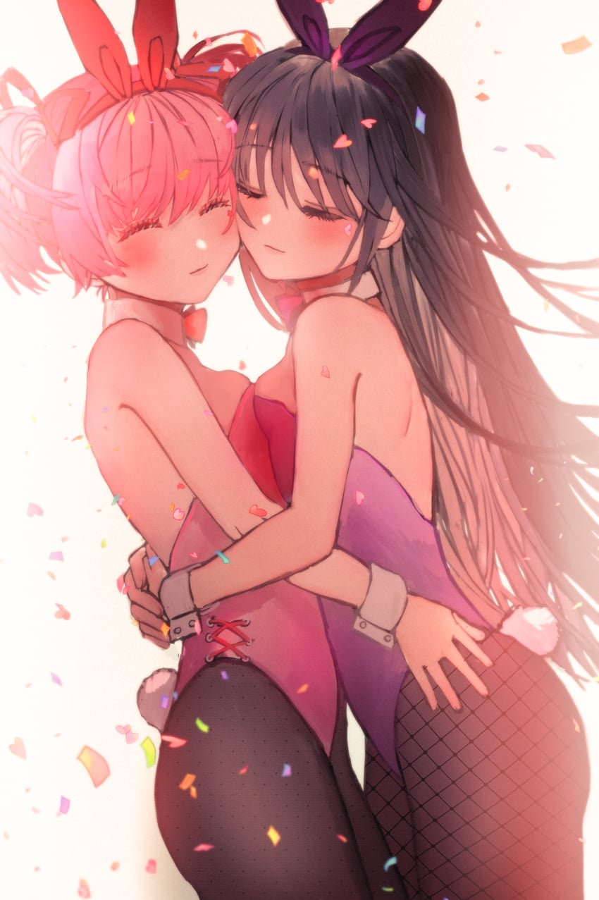 akemi homura and kaname madoka (mahou shoujo madoka magica) drawn by satou_akira_(artist)