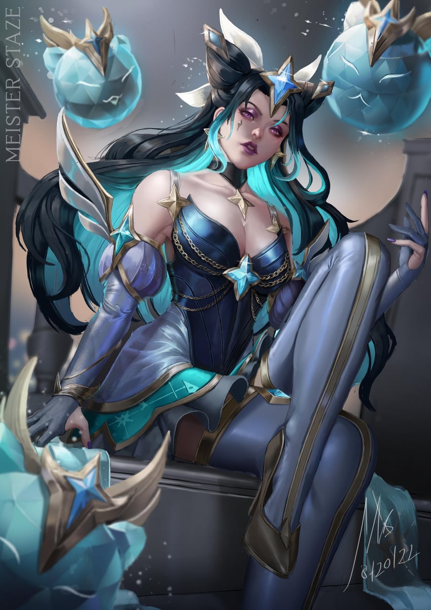 syndra and prestige star guardian syndra (league of legends) drawn by meister_staze
