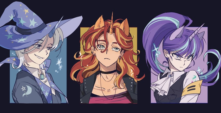 sunset shimmer, trixie lulamoon, and starlight glimmer (my little pony and 2 more) drawn by memoji_7672