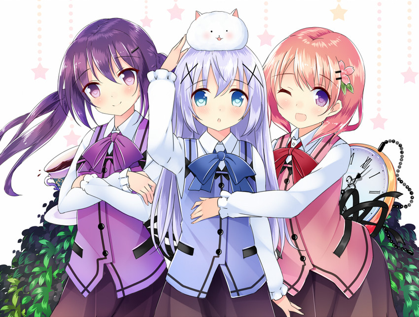 kafuu chino, hoto cocoa, tippy, and tedeza rize (gochuumon wa usagi desu ka?) drawn by azure_(capriccio)