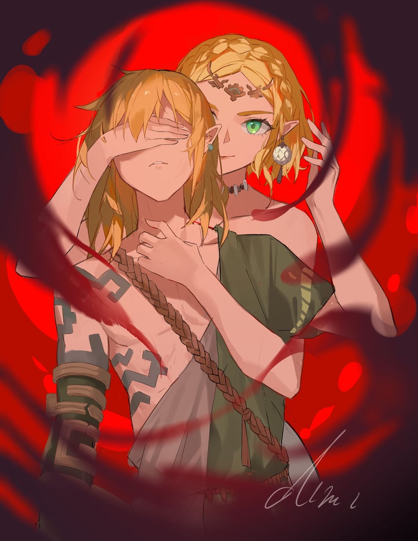 link and princess zelda (the legend of zelda and 1 more) drawn by molianmengdada