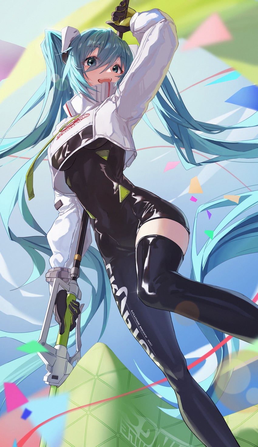 hatsune miku and racing miku (vocaloid and 1 more) drawn by smilent