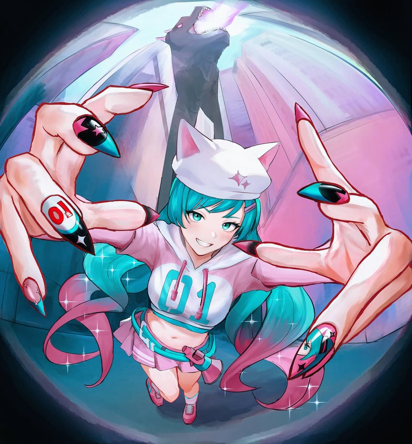 hatsune miku, godzilla, godzilla evolved, and neko hatsune miku (vocaloid and 5 more) drawn by sira_(si12o2)