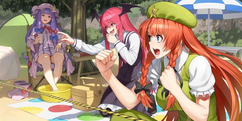 patchouli knowledge, hong meiling, and koakuma (touhou and 1 more) drawn by go_robots