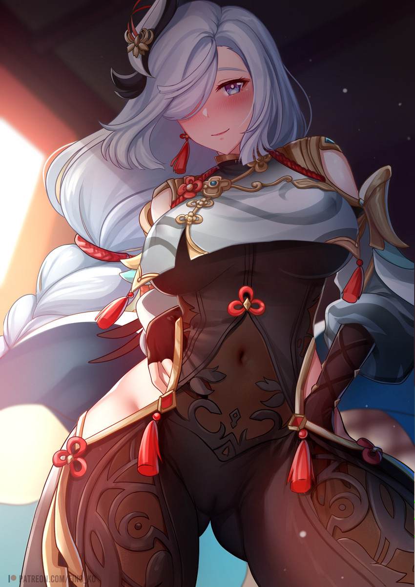 shenhe (genshin impact) drawn by fino_ko