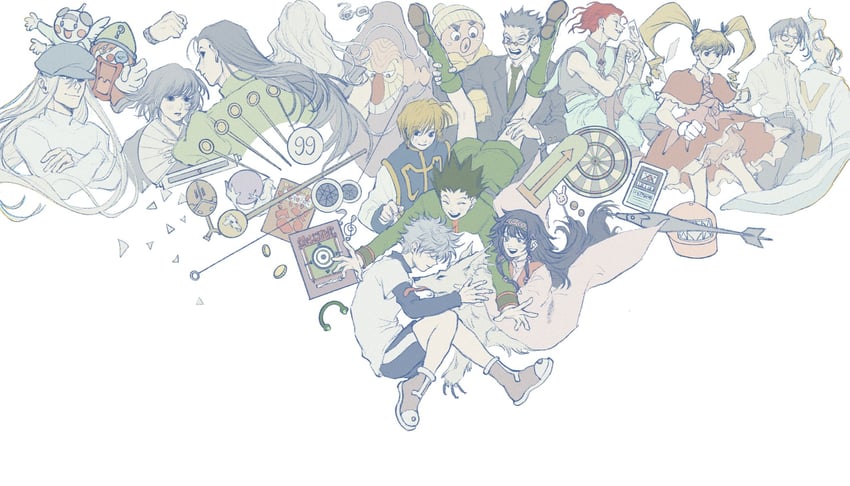 killua zoldyck, kurapika, gon freecss, hisoka morow, illumi zoldyck, and 11 more (hunter x hunter) drawn by koseieso