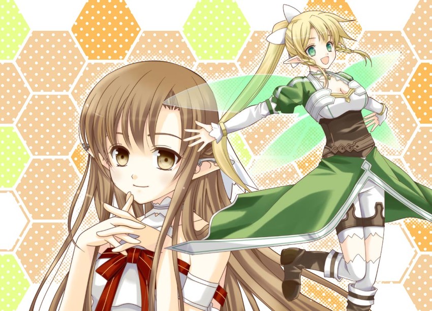 asuna, leafa, and titania (sword art online) drawn by chiaki_(daybreak)