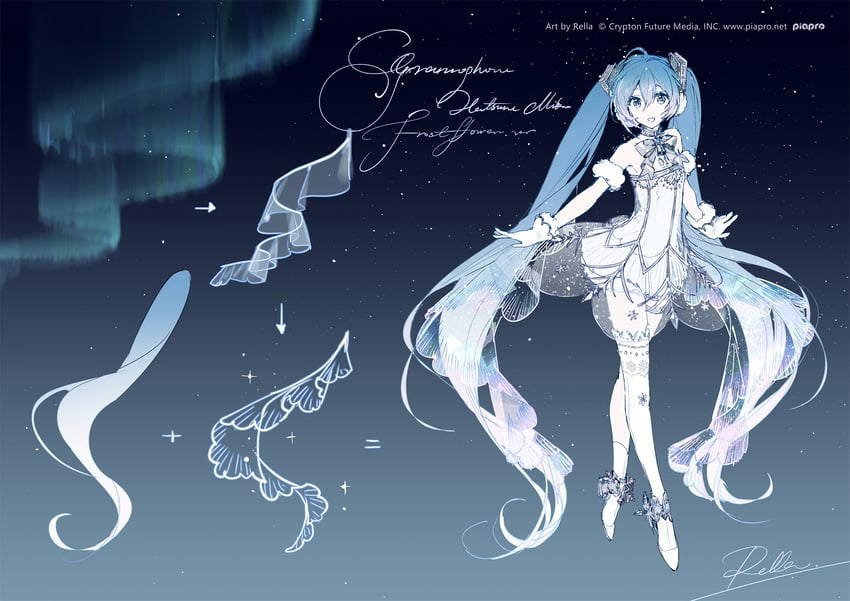 hatsune miku and gramophone miku (vocaloid and 1 more) drawn by rella
