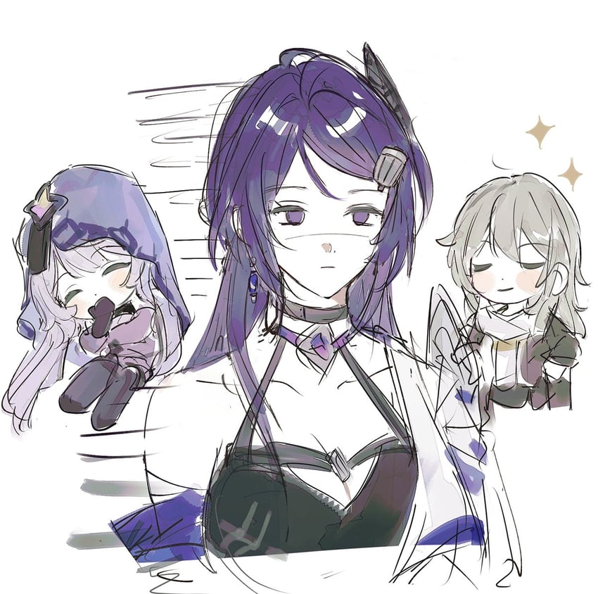 trailblazer, stelle, acheron, and black swan (honkai and 1 more) drawn by chibiya1010