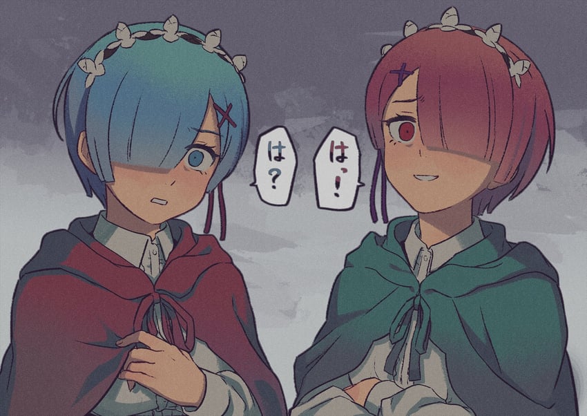 rem and ram (re:zero kara hajimeru isekai seikatsu) drawn by iwamushi