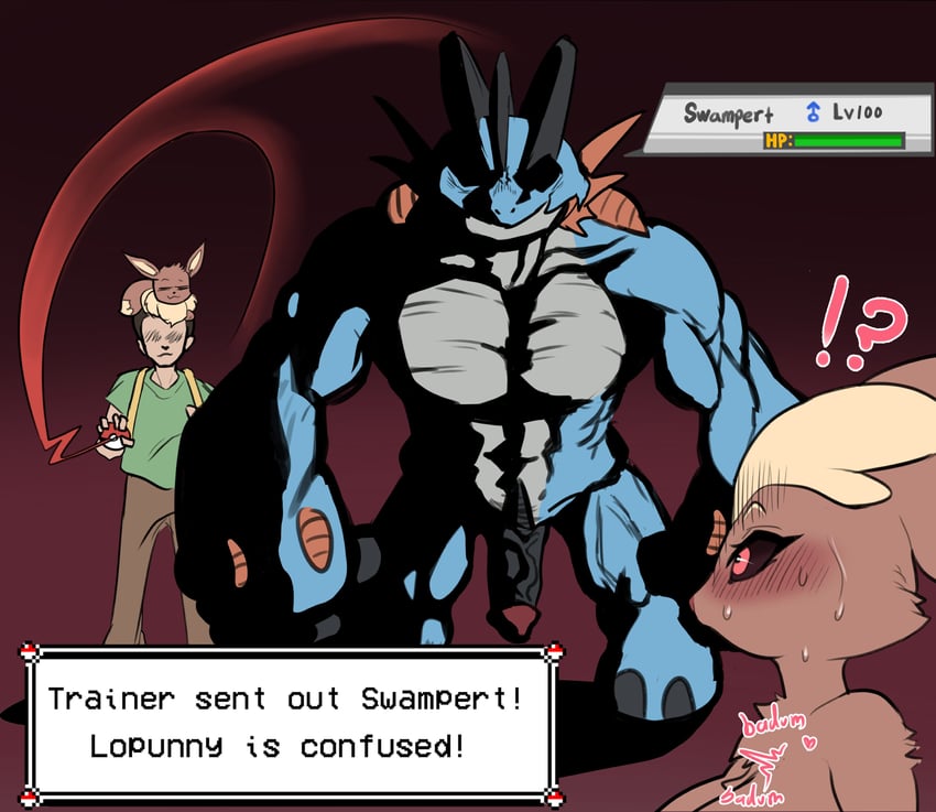 eevee, lopunny, swampert, and mega swampert (pokemon) drawn by byme_(bymetalala)