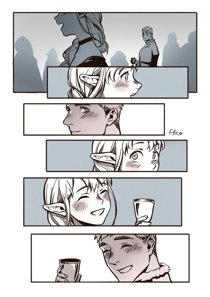 marcille donato and laios touden (dungeon meshi) drawn by lorein