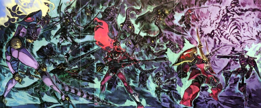 tengen toppa yoko w tank, tengen toppa solvernia, grand zamboa, tengen toppa enki durga, tengen toppa lagann, and 7 more (tengen toppa gurren lagann and 1 more) drawn by yoshinari_you