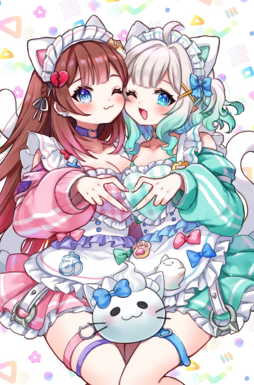 mint fantome, wisps, and ayamy (indie virtual youtuber) drawn by rabio_(labi555)