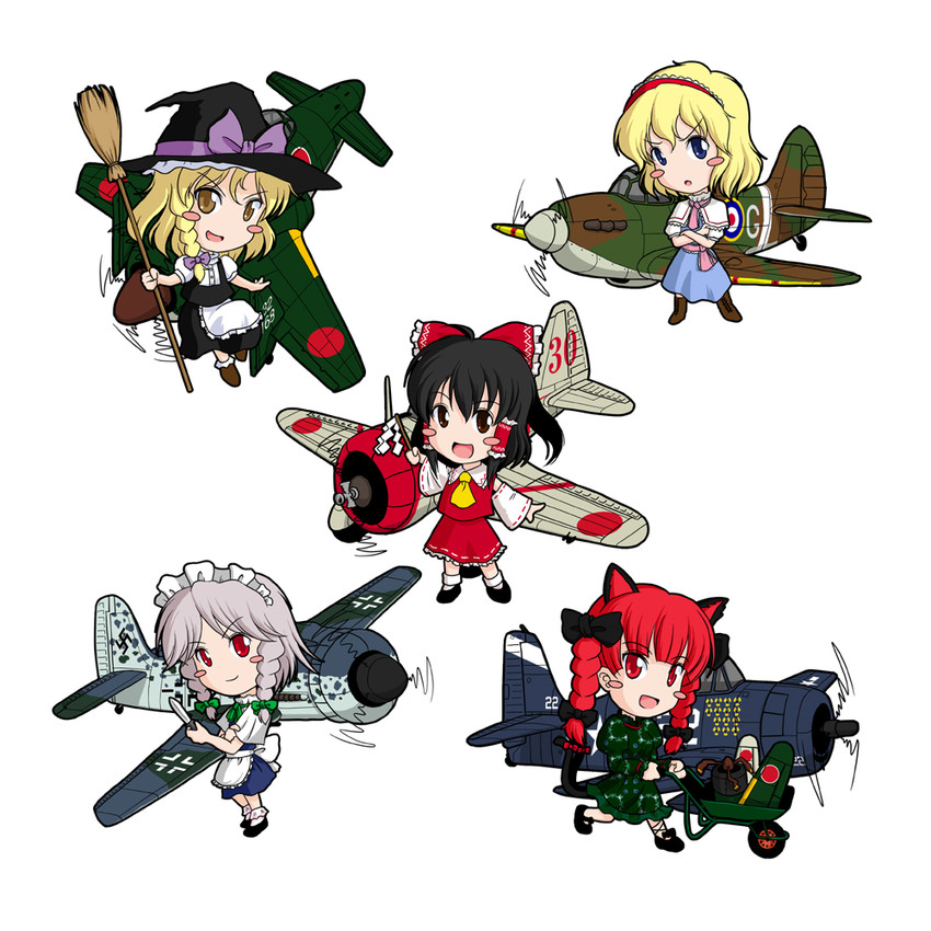 hakurei reimu, kirisame marisa, izayoi sakuya, alice margatroid, and kaenbyou rin (touhou) drawn by sakurato_tsuguhi