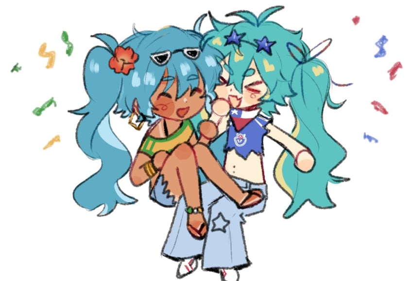 hatsune miku and brazilian miku (vocaloid and 1 more) drawn by mikurinkuwu