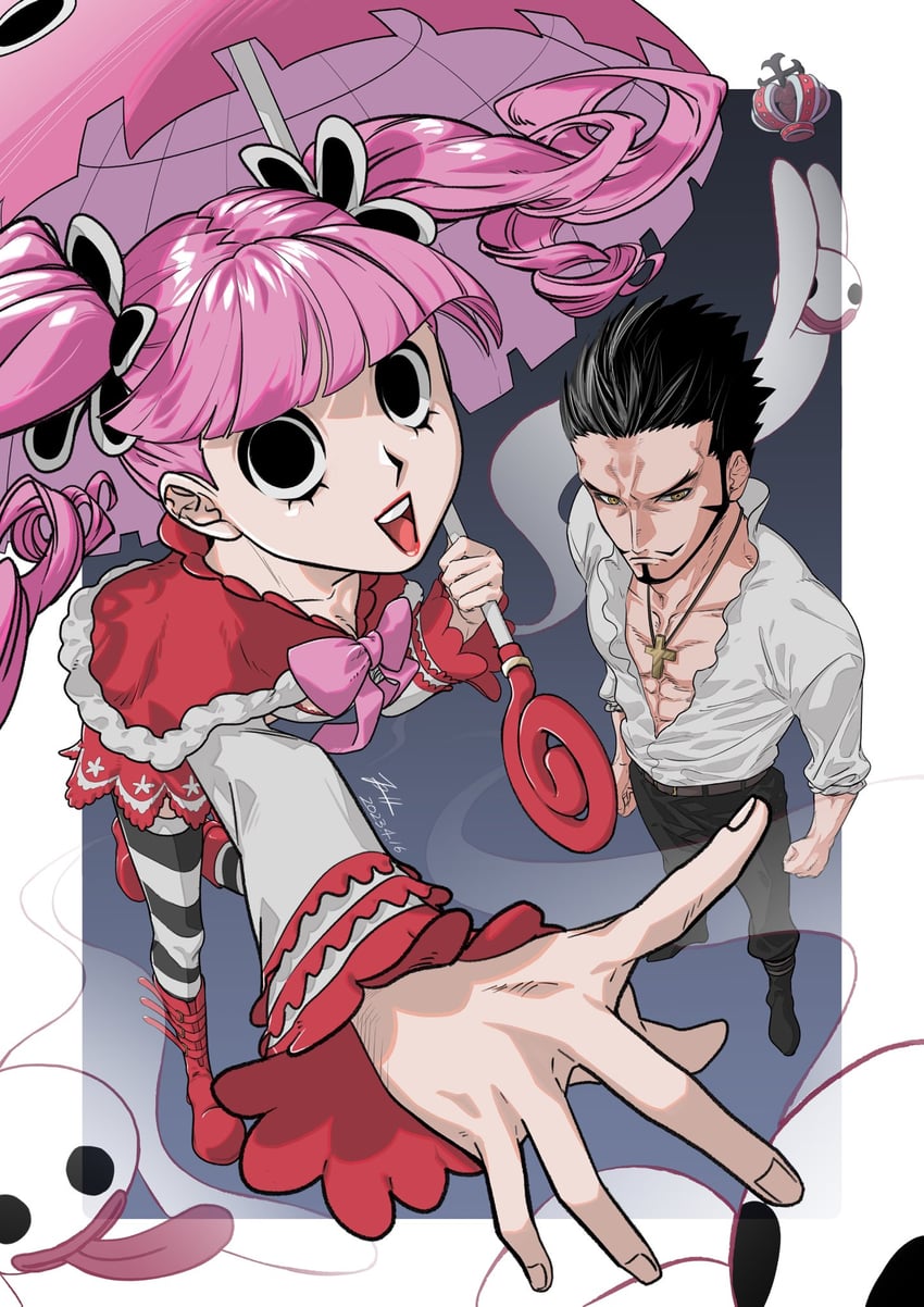 perona and dracule mihawk (one piece) drawn by ishii_(isinaka_yoh)