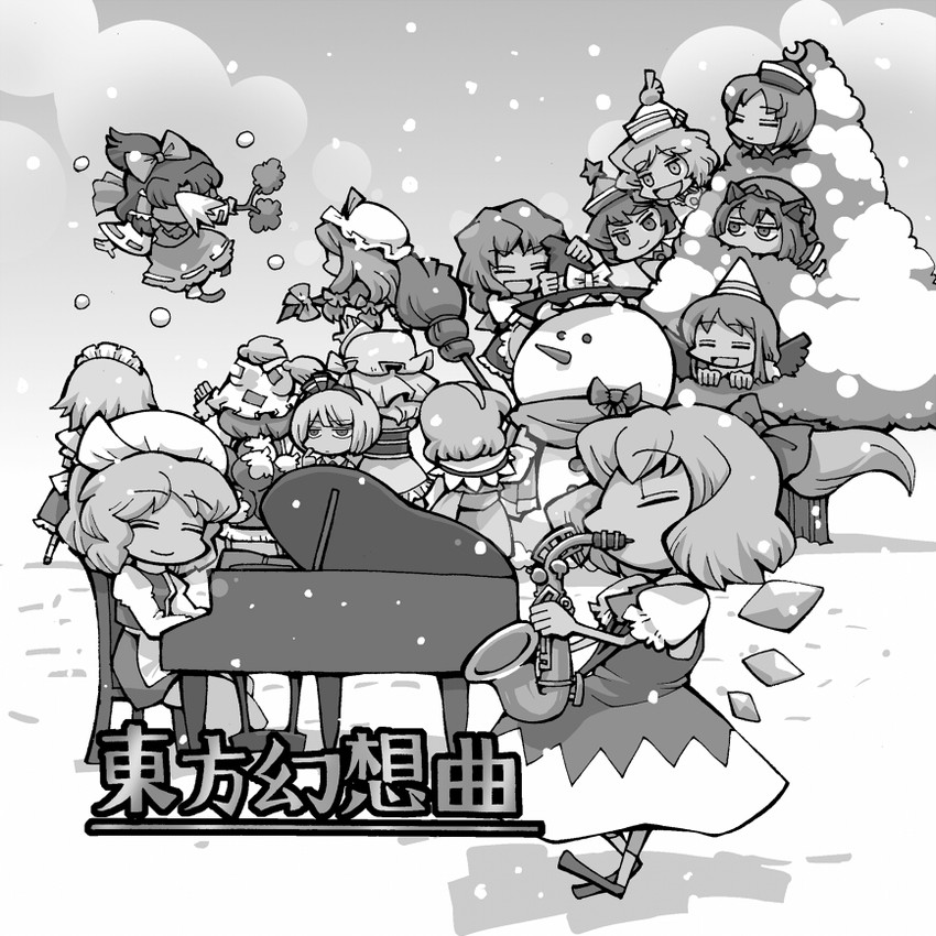 hakurei reimu, kirisame marisa, izayoi sakuya, konpaku youmu, alice margatroid, and 10 more (touhou and 1 more) drawn by hounori