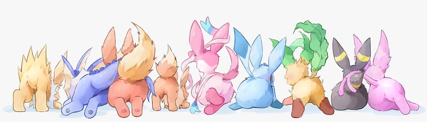 eevee, sylveon, umbreon, glaceon, vaporeon, and 4 more (pokemon) drawn by illustrattyako