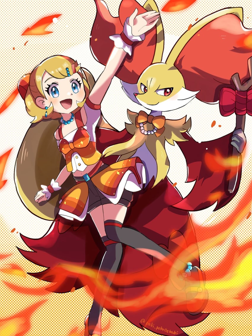 serena and delphox (pokemon and 1 more) drawn by saki_pokeoekaki