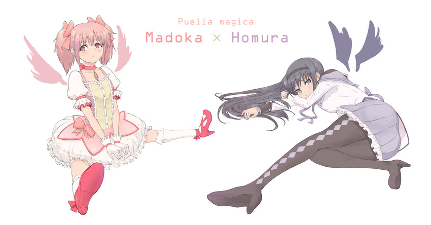 akemi homura and kaname madoka (mahou shoujo madoka magica) drawn by sateran
