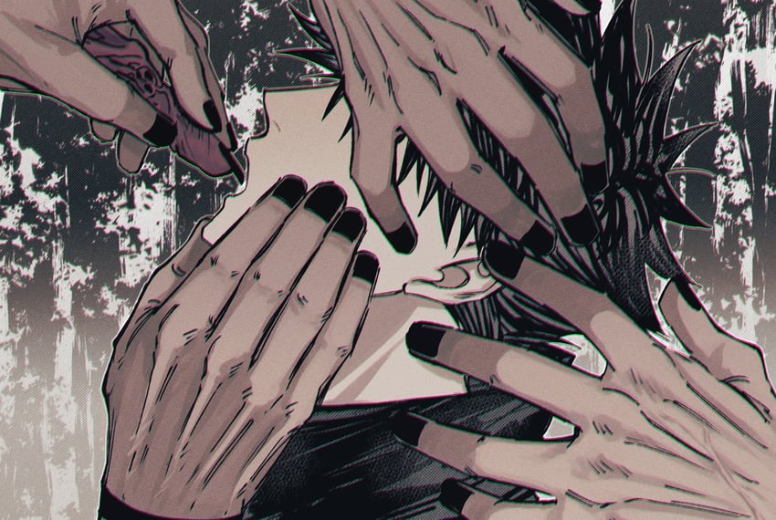 fushiguro megumi and ryoumen sukuna (jujutsu kaisen) drawn by fushirun_rung