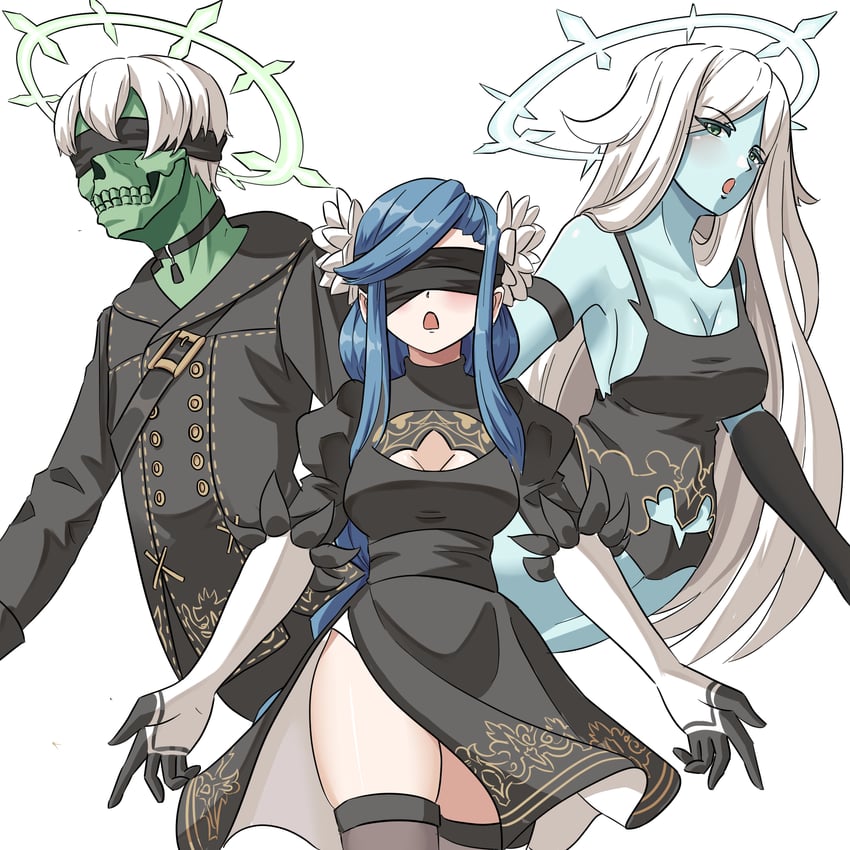 2b, dizzy, 9s, a2, necro, and 3 more (guilty gear and 3 more) drawn by praeto