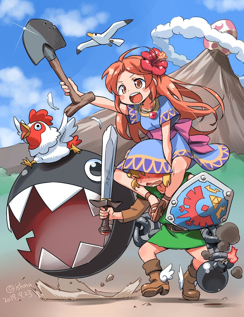 link, chain chomp, cucco, marin, and bow wow (the legend of zelda and 1 more) drawn by isedaichi_ken