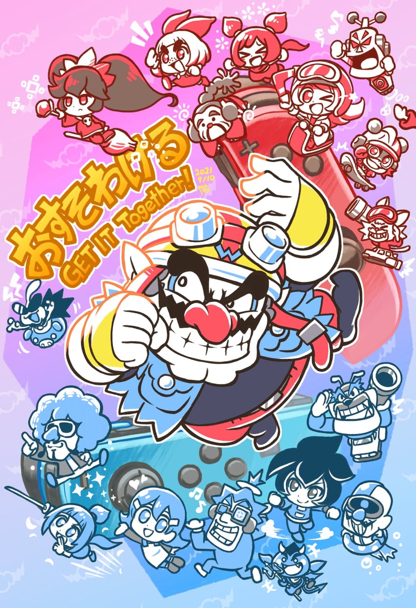 ashley, wario, mona, red, penny crygor, and 14 more (warioware and 1 more) drawn by yamato_koara