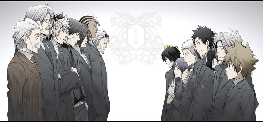 chrome dokuro, sawada tsunayoshi, hibari kyouya, gokudera hayato, yamamoto takeshi, and 8 more (katekyo hitman reborn!) drawn by yun_(neo)