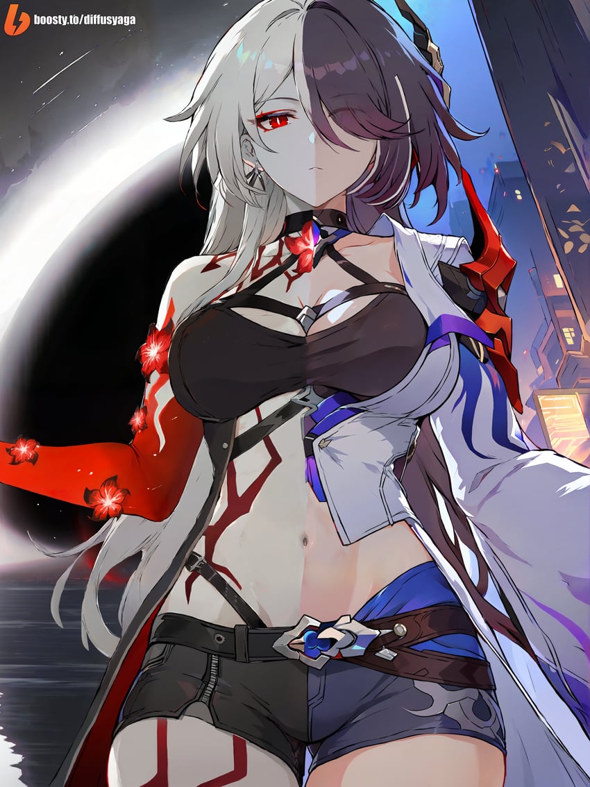 acheron and raiden mei (honkai and 1 more) drawn by diffusyaga