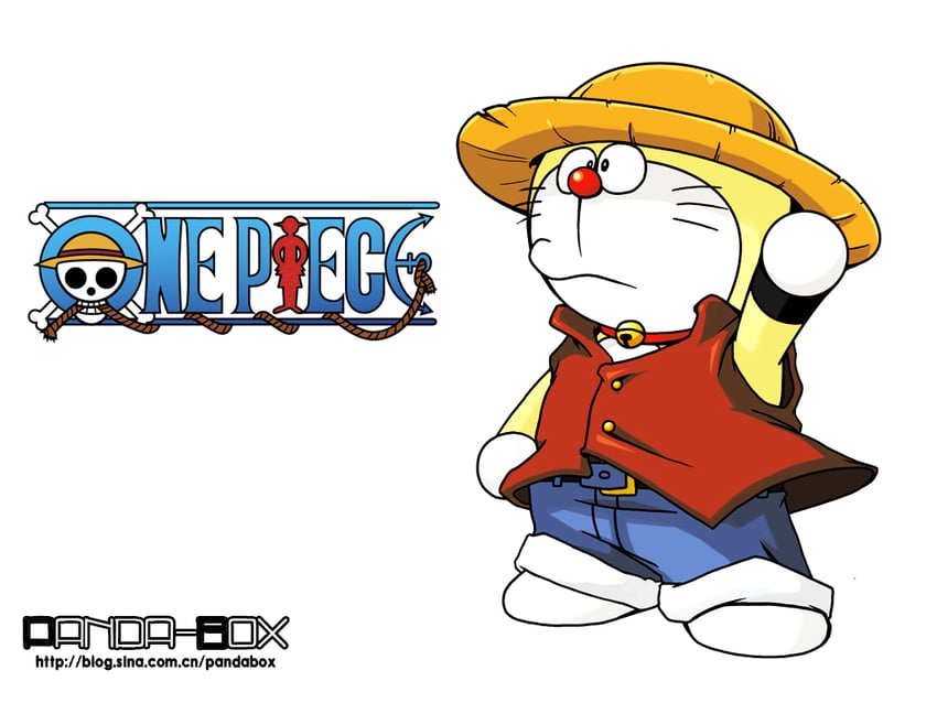 monkey d. luffy and doraemon (one piece and 1 more) drawn by pandabox