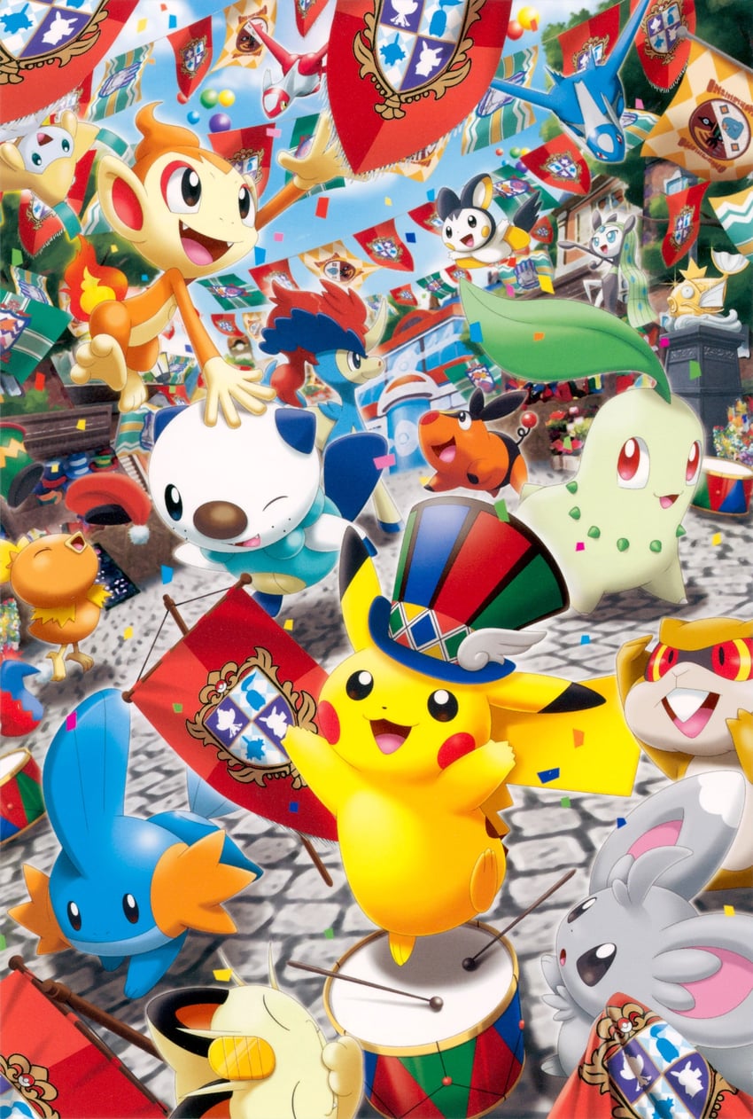 pikachu, oshawott, jirachi, meowth, tepig, and 11 more (pokemon) drawn by saitou_kouki