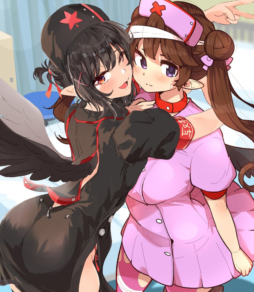 shameimaru aya and himekaidou hatate (touhou and 1 more) drawn by himeshita_johnny_mafuyu and kagami_toufu