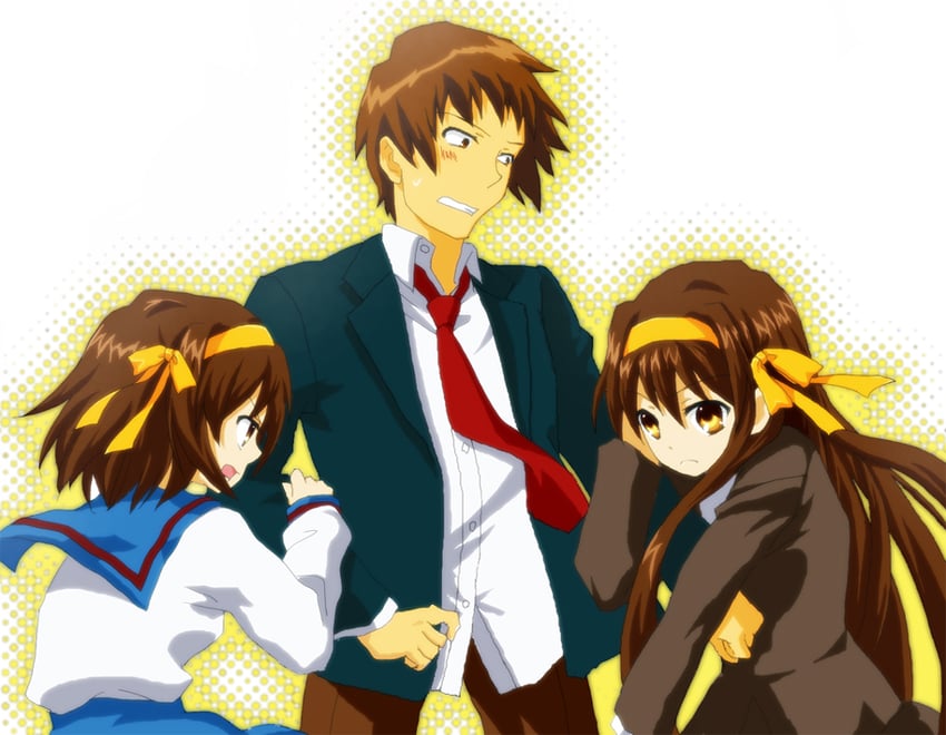 suzumiya haruhi and kyon (suzumiya haruhi no yuuutsu and 1 more) drawn by boroko