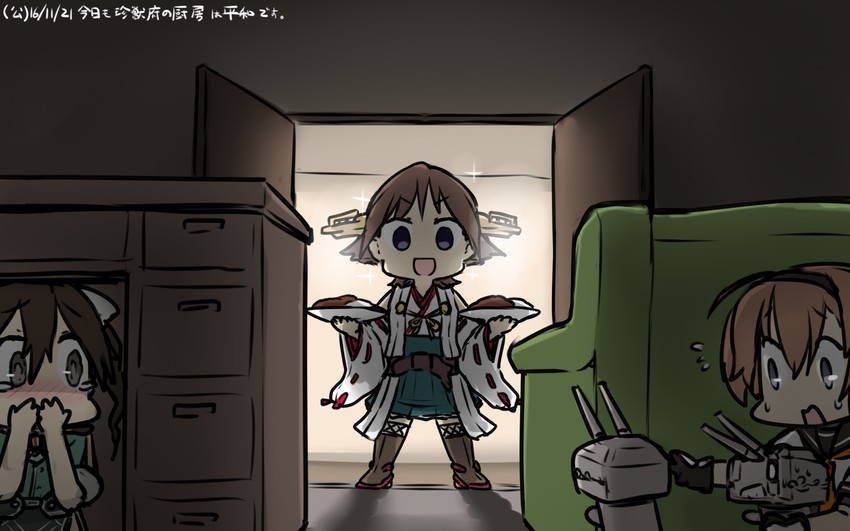 hiei, tone, teruzuki, chou-10cm-hou-chan, tone kai ni, and 1 more (kantai collection) drawn by hamu_koutarou
