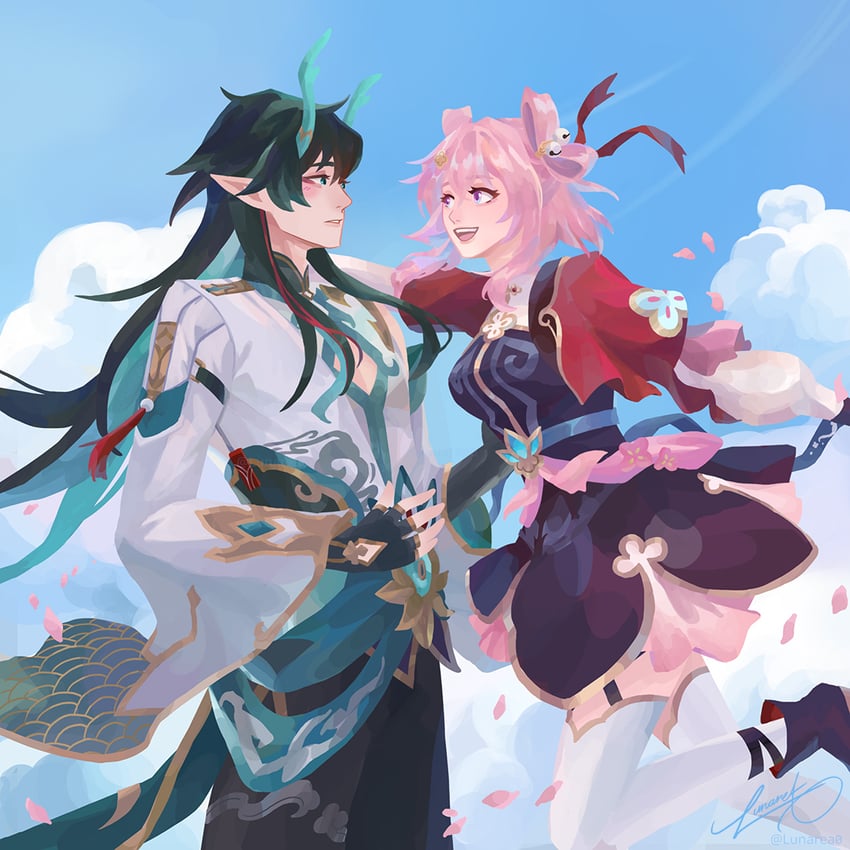 march 7th and dan heng (honkai and 1 more) drawn by lunarea