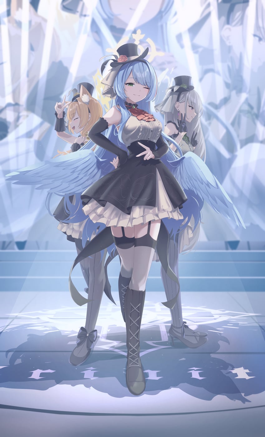mari, sakurako, and mine (blue archive) drawn by tamagore