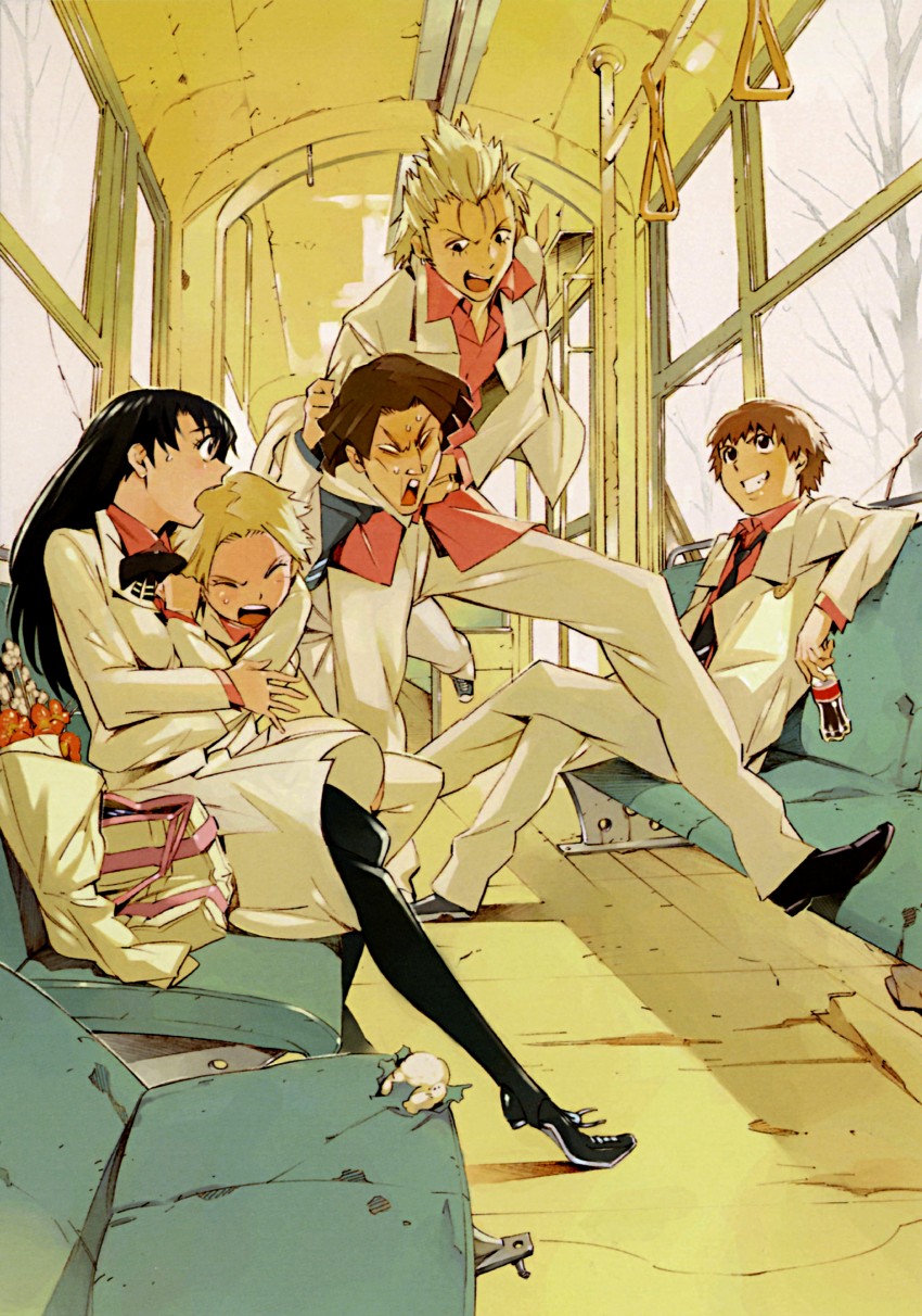 kizaki emi, hayase kouichi, niiyama risako, and doumyouji makoto (kurogane no linebarrel) drawn by shimizu_eiichi and shimoguchi_tomohiro