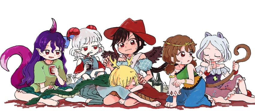 kicchou yachie, kurokoma saki, toutetsu yuuma, tenkajin chiyari, son biten, and 1 more (touhou) drawn by rome35793562