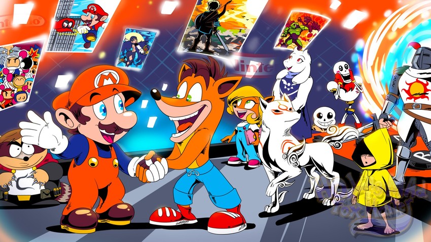 link, mario, sans, bayonetta, papyrus, and 7 more (the legend of zelda and 13 more) drawn by howling-madfoxhatter