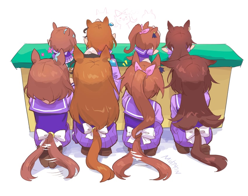 tokai teio, symboli rudolf, sirius symboli, agnes digital, and tsurumaru tsuyoshi (umamusume) drawn by mukakin
